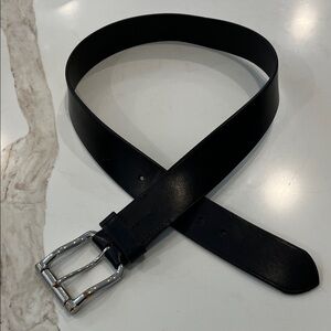 VGUC Ralph Lauren heavy black leather 1.75” wide square silver tone buckle belt
